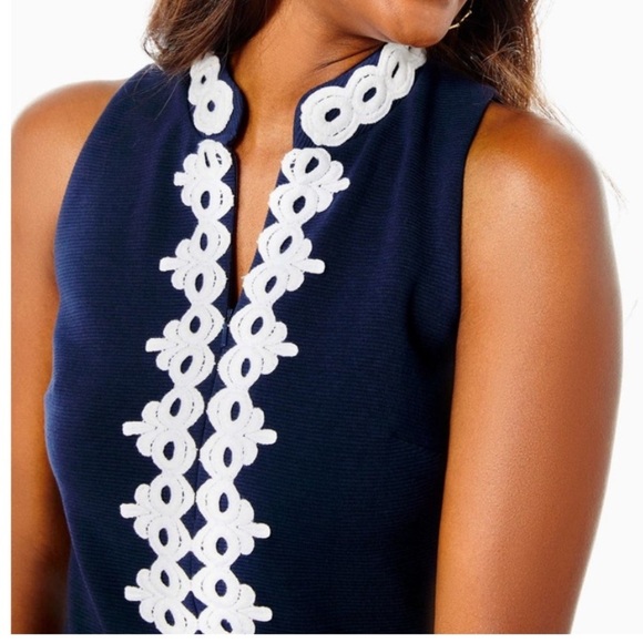 Lilly Pulitzer Callista High Collar Zip Front Shift Dress in True Navy - Size XS - Picture 2 of 8